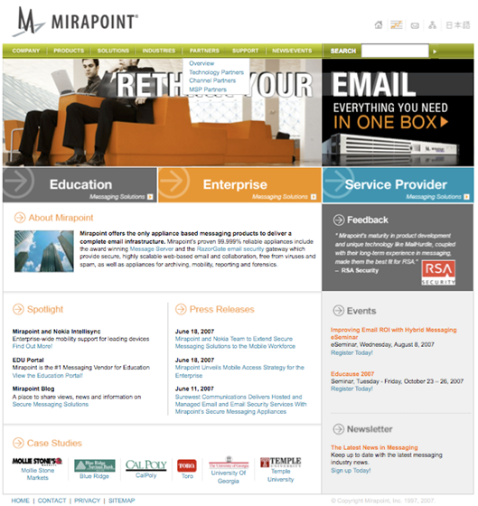 Websites: Mirapoint Software Inc.